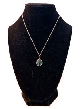 Emerald Necklace with Silver Chain and Silver Letter "S" Charm